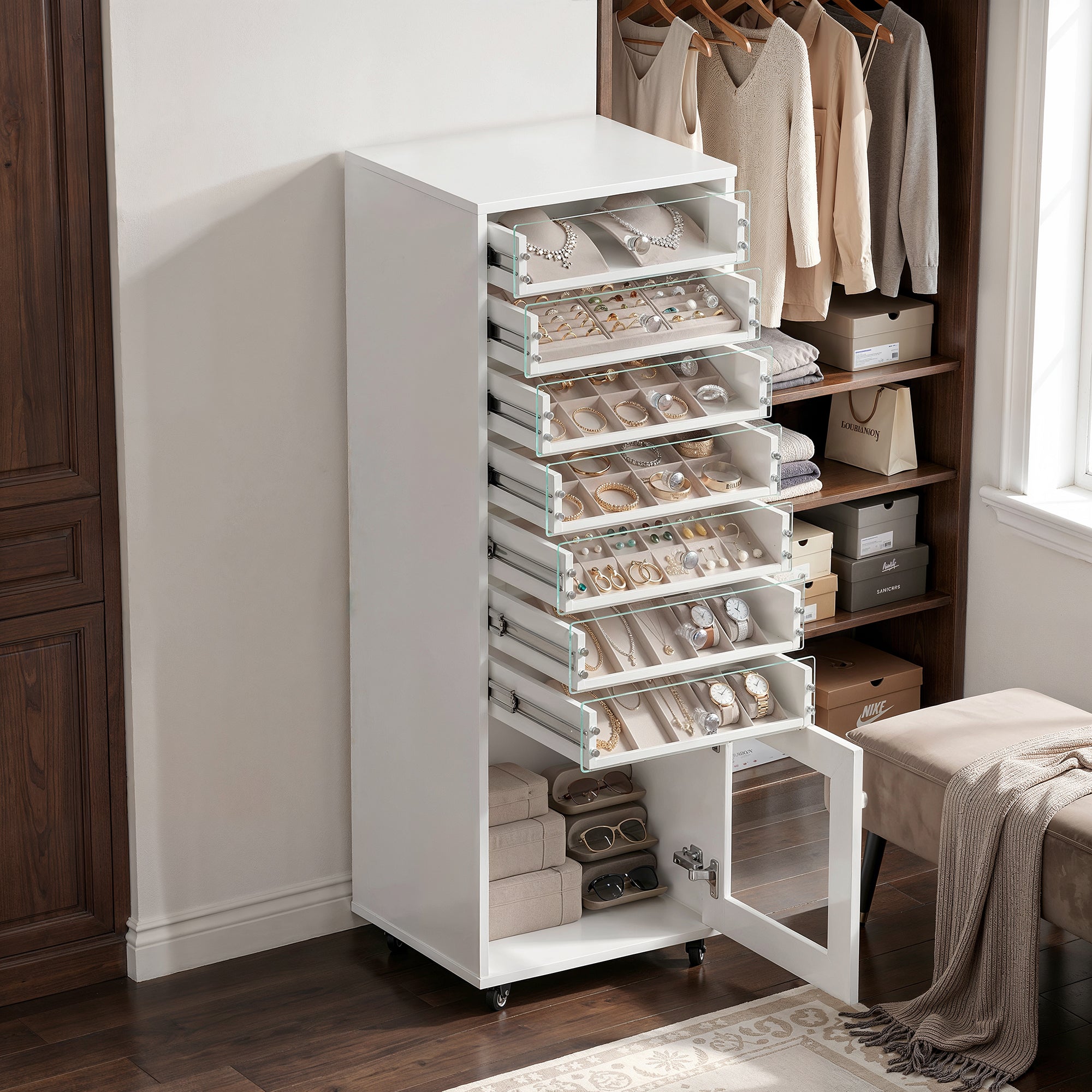 Modern Jewelry Cabinet with 7 Drawers 