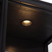 Black display cabinet with glass doors and LED lighting