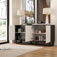 63" Modern Minimalist White 4-Door Storage Cabinet for Living Room and Entryway