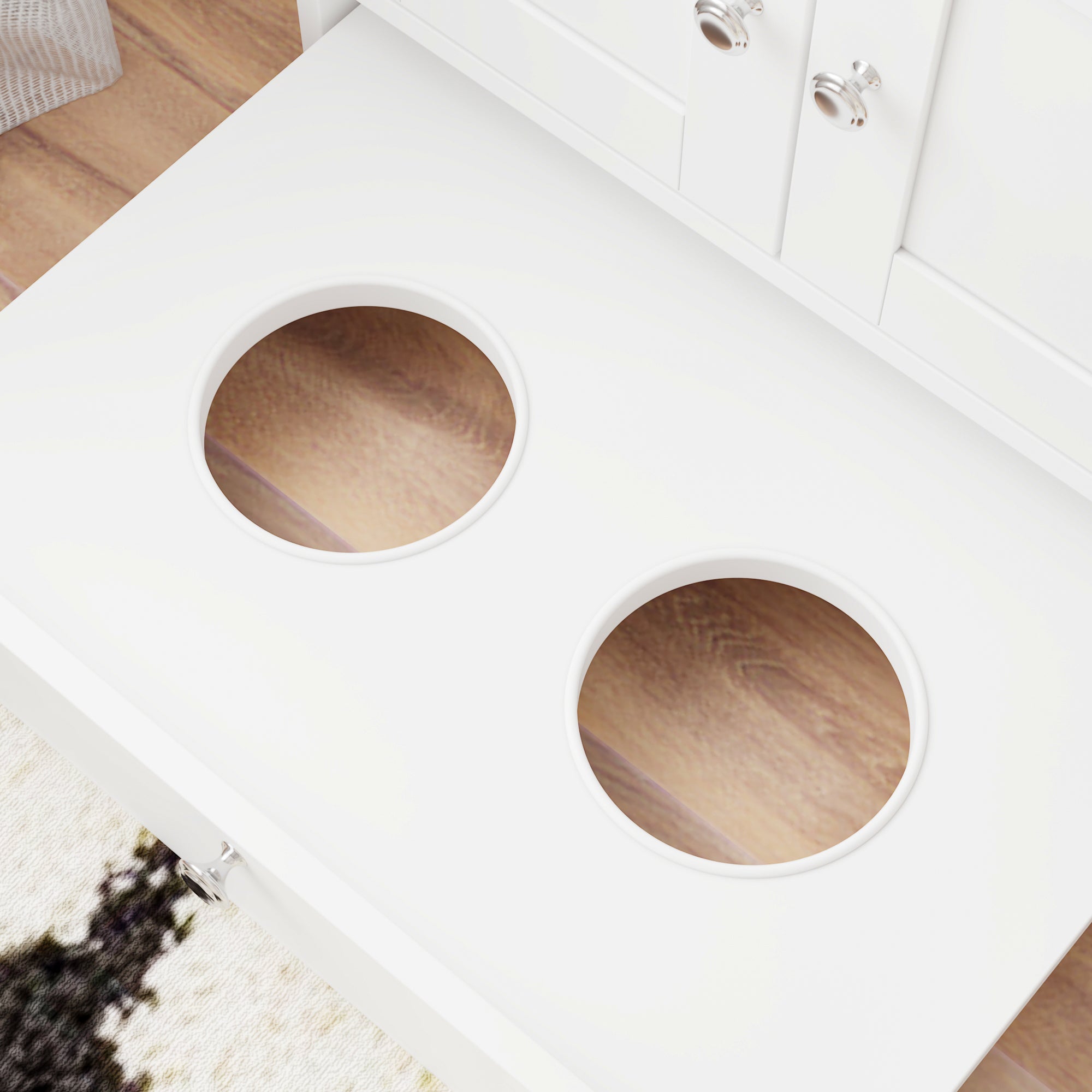 21.7 inches Modern White Multi-Functional Cat Condo Cabinet with Feeding Station and Storage