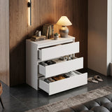 30.3 inches Modern Minimalist White/Wood 3-Drawer No-Handle Storage Dresser