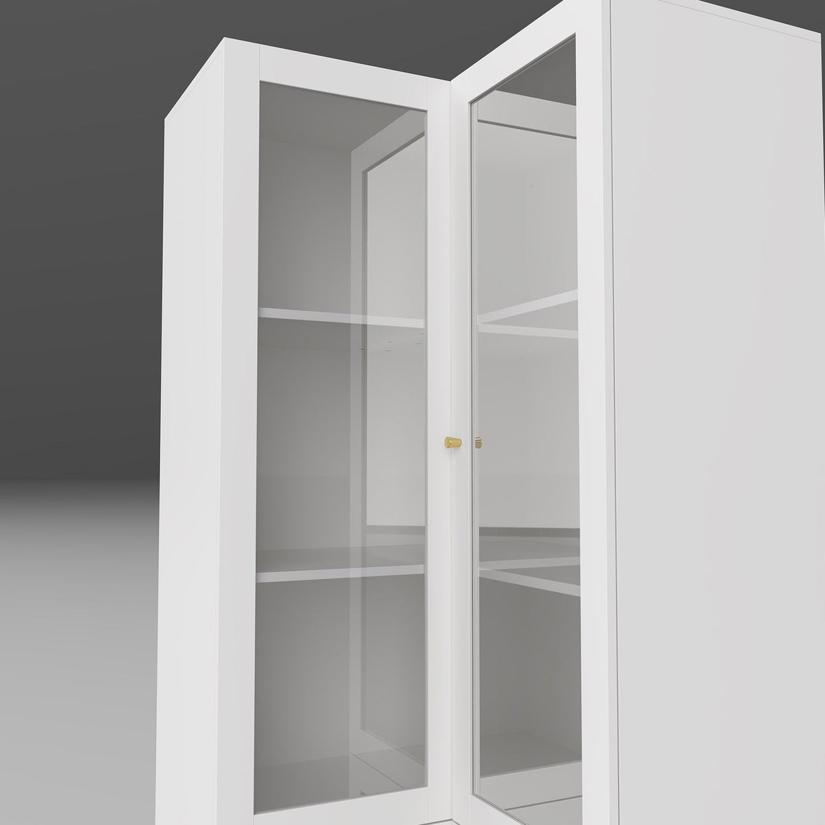 31.5" Contemporary White L-shaped Curio Display Cabinet with Glass Doors