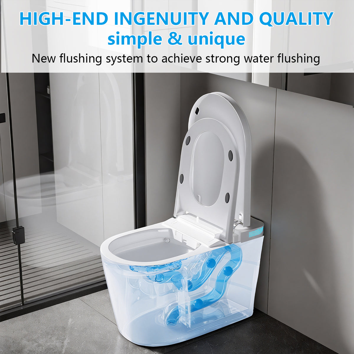 White smart toilet with ambient light