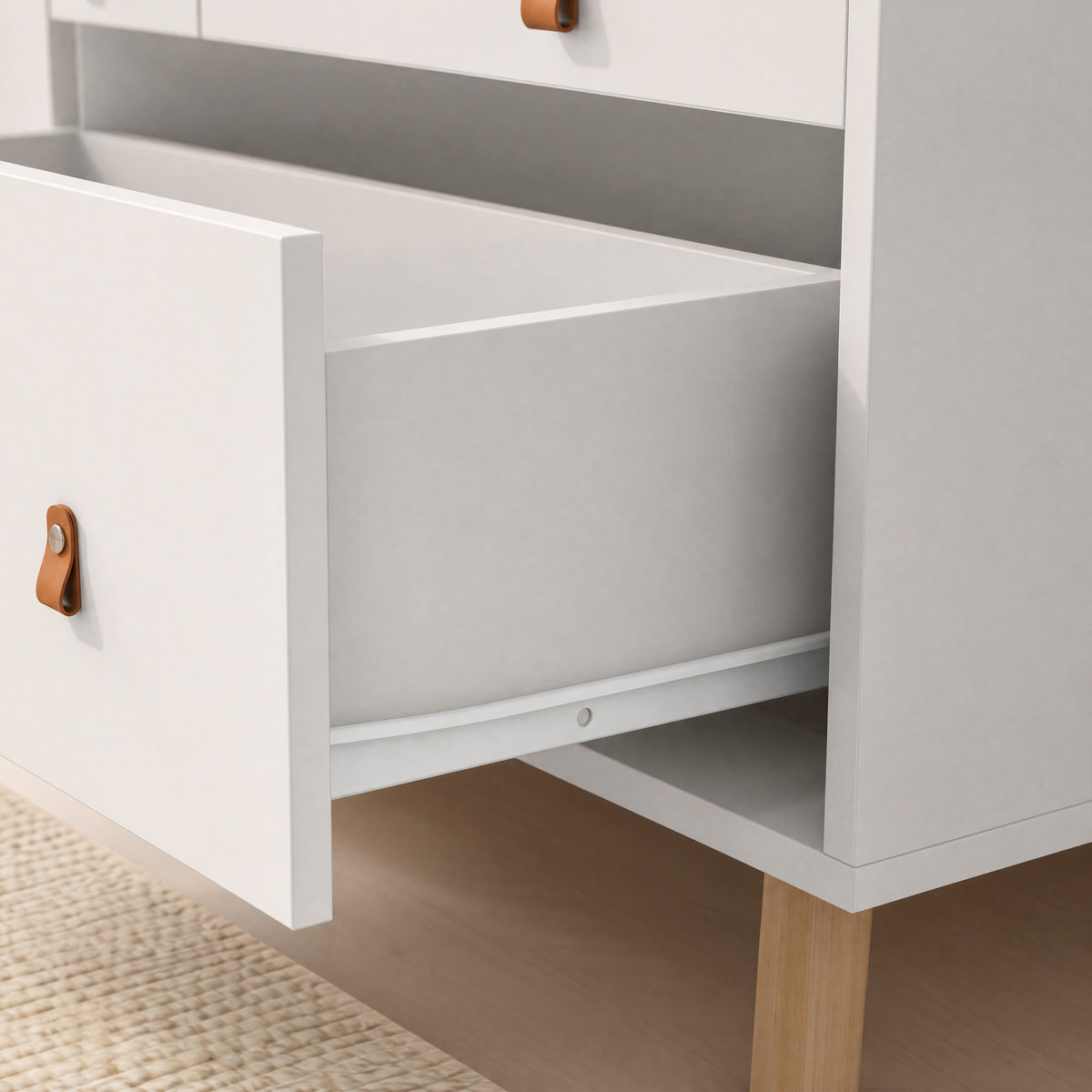 45" Modern White/Grey Changing Table Dresser with 4 Drawers and Open Shelf