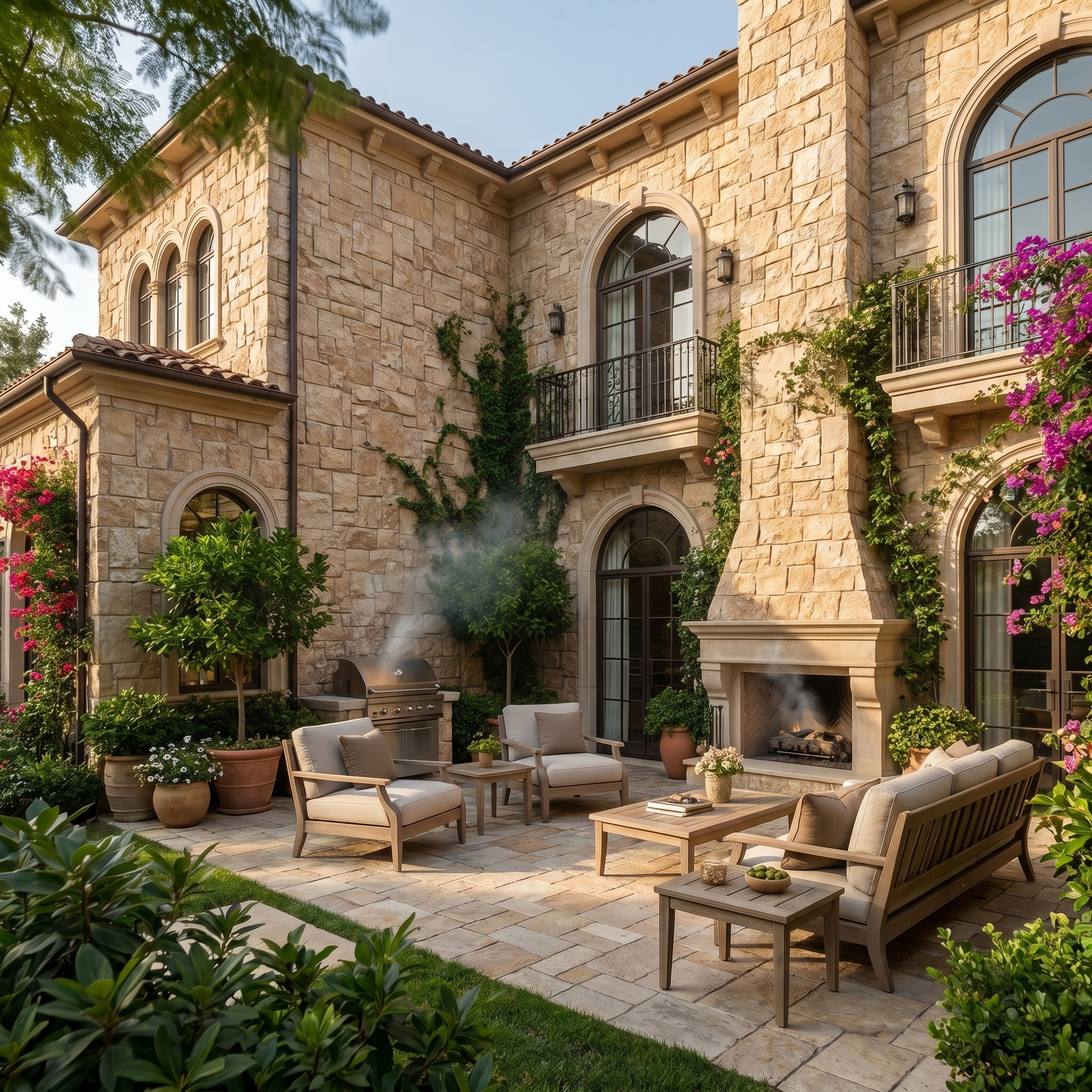 Beige Square Faux Stone Wall Panel Set of 9, Lightweight Indoor & Outdoor Decor Wall Panels