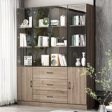 63" Modern Brown Display Cabinet with Tempered Glass Doors and Adjustable Lighting