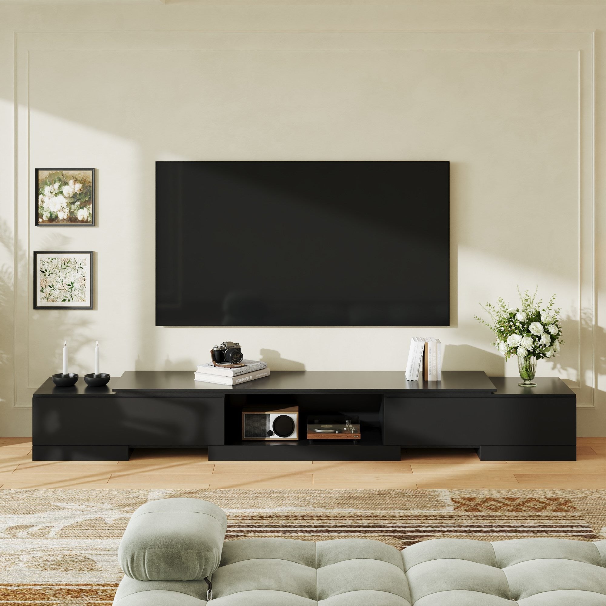 63'' W To 93.7'' W 2-Drawer Extendable TV Stand Media Center