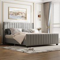 King Size Modern Gray Bed with Padded Headboard