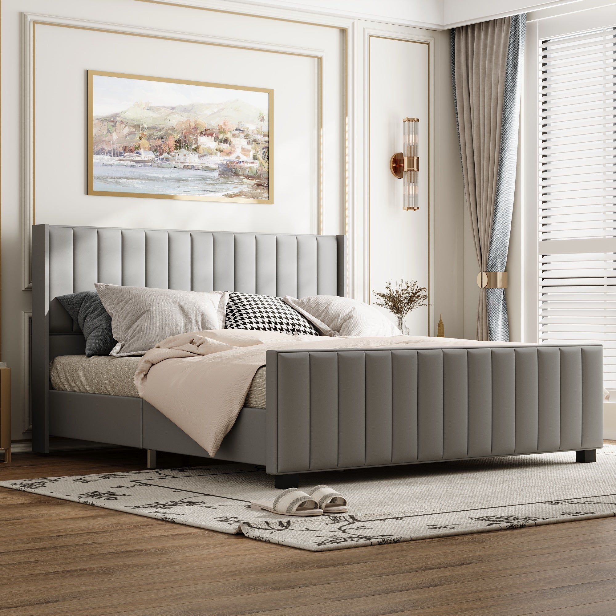 King Size Upholstered Bed With Sturdy Frame