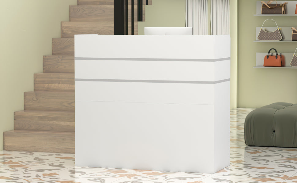 Modern Wooden Reception Desk Computer Table with Filing Cabinet Lockable Storage 47"W