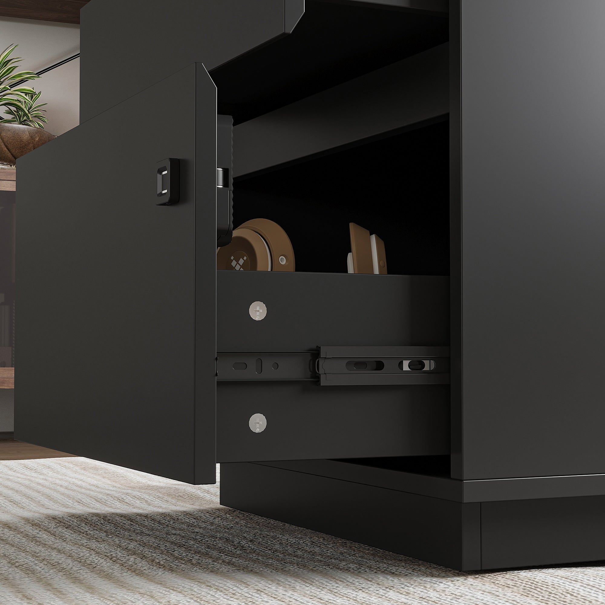 Modern Electric Height Adjustable Desk With Dual Storage Modules And Pegboard Organizer