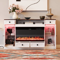 55" Modern White Electronic Fireplace With White TV Stand and Adjustable Light