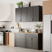 63" Modern Matte Black Kitchen Cabinet Set with 5 Drawers and 6 Doors