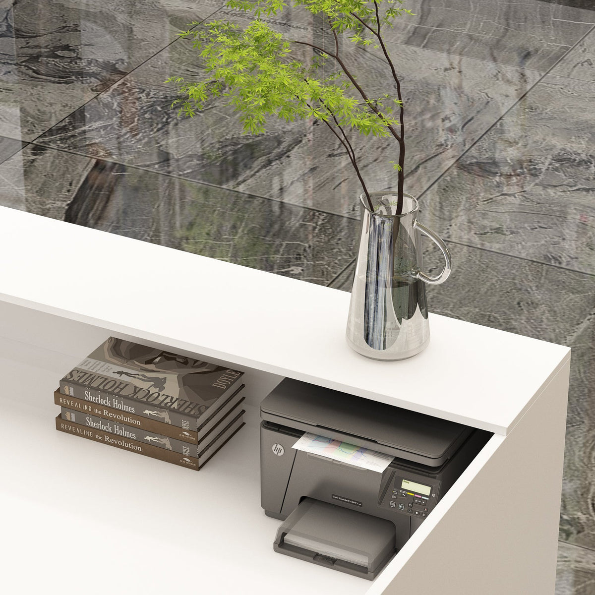 86.6" Contemporary White Reception Desk With Solid And Manufactured Wood