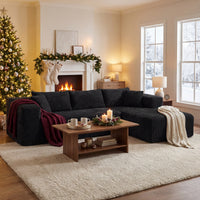 106" Contemporary L-shaped Upholstered Arm Sofa Chaise with Two Pillows
