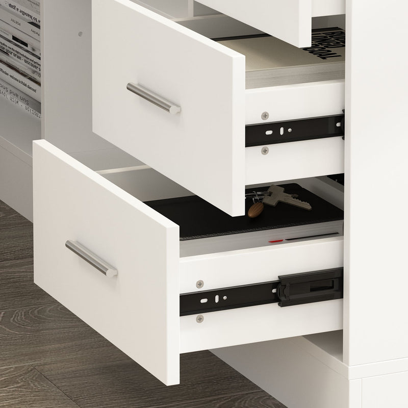 63 inches Modern Minimalist White Standing Desk With 3 Drawers, 2 Exterior Shelves, Electric Lift
