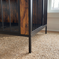 78.7" Rustic Wood Double Dog Crate End Table with Divider & Raised Legs