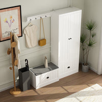 Stilla 59.1" Modern White Hall Tree with Storage Bench & Flip-Down Shoe Cabinet