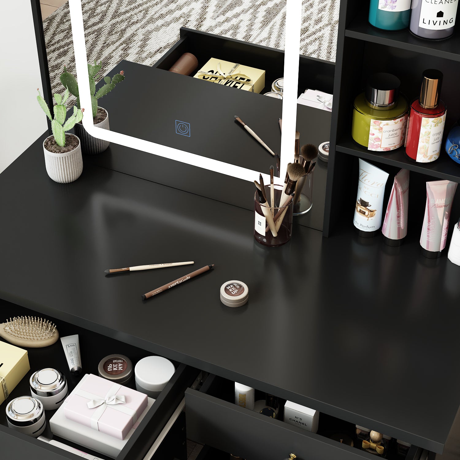 39.4'' Wide Makeup Vanity Set with Stool and Mirror