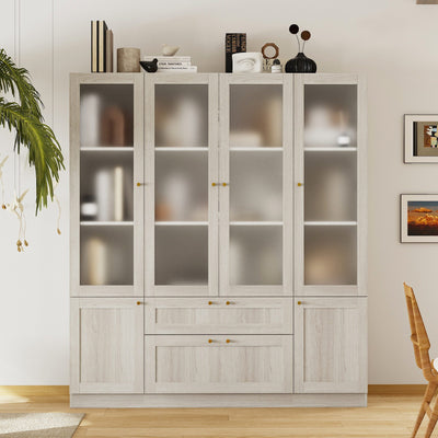 78.7" Modern Display Cabinet with Adjustable Shelves, Frosted Glass Doors and Drawers