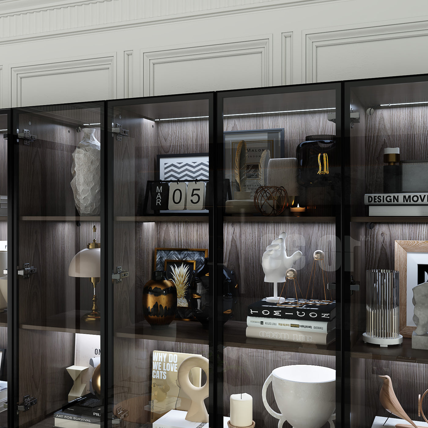 Geyma 141.7" Extra Wide Display Cabinet with 6 Drawers and LED Lights