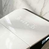 White smart toilet with digital display, and side control knob