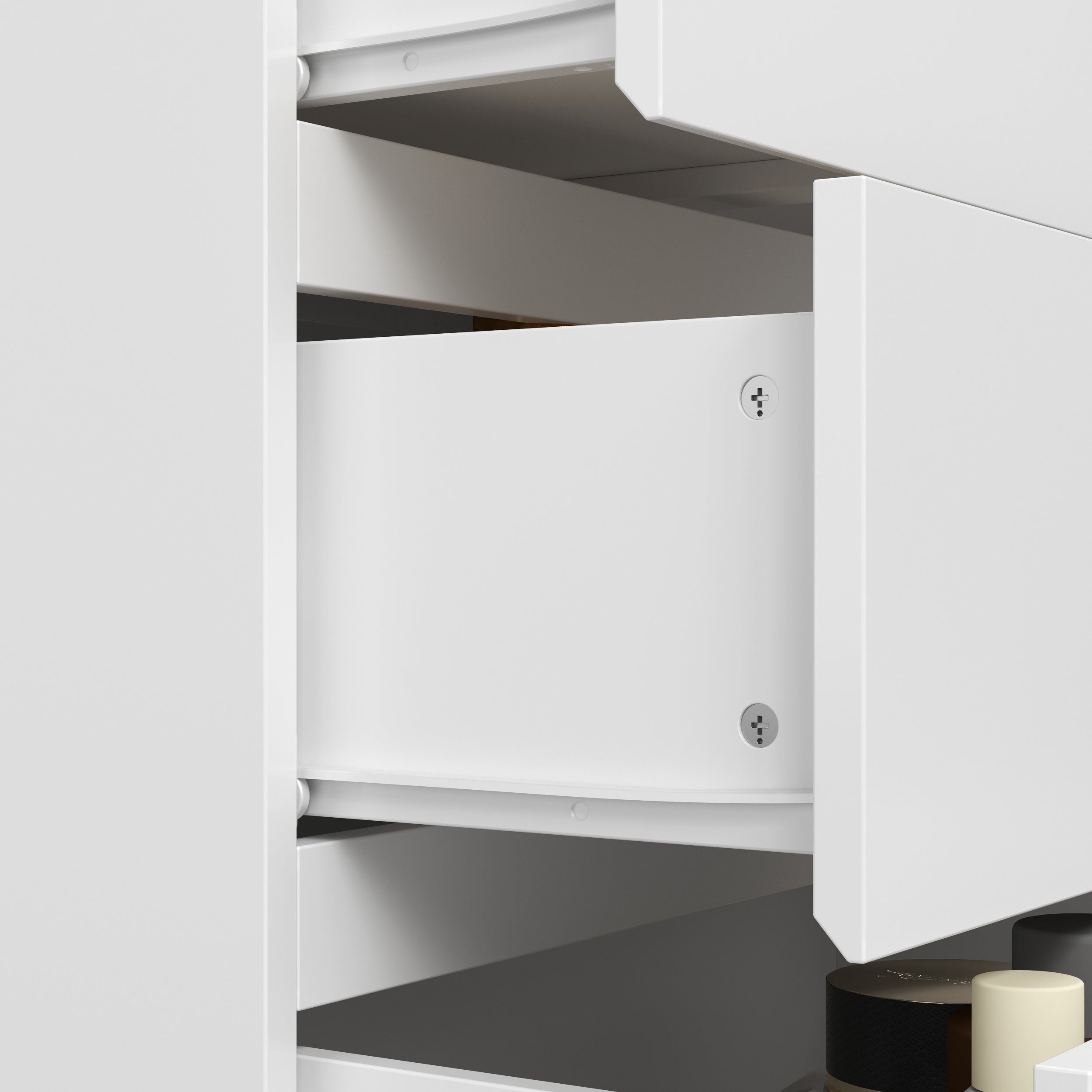 White dresser with jewelry organizer top and 4 drawers