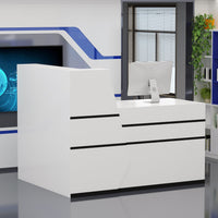 Reception Desk Front Counter Desk with Lockable Drawer & Bookshelf