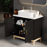 31.6 inches Modern Black Single Bathroom Vanity With Manufactured Wood Top And Interior Shelves