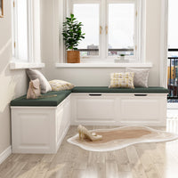 63" Modern White Corner Shoe Bench with Cushion and Storage