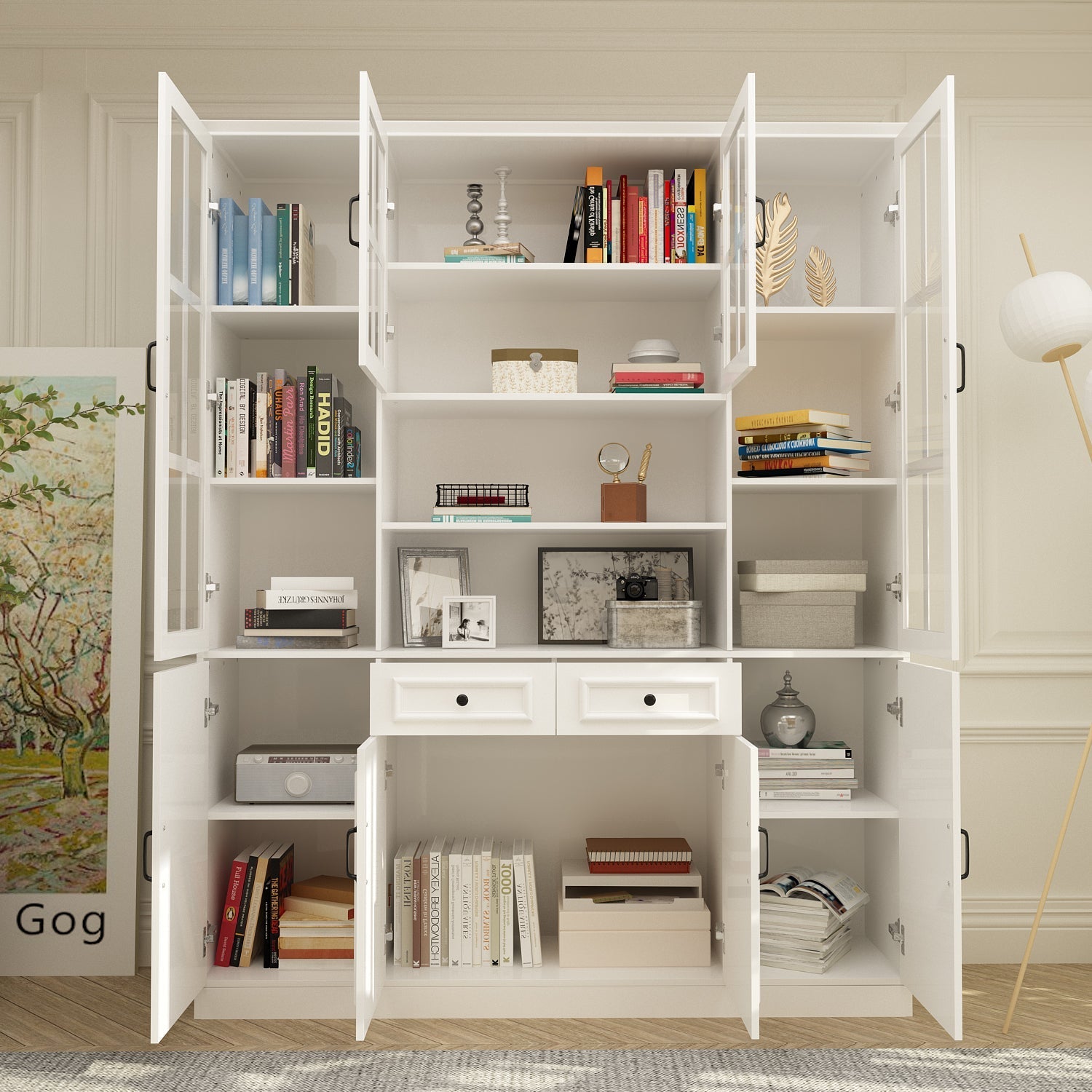 78.7'' H X 63'' W 2-Drawer Bookcase With Glass Doors