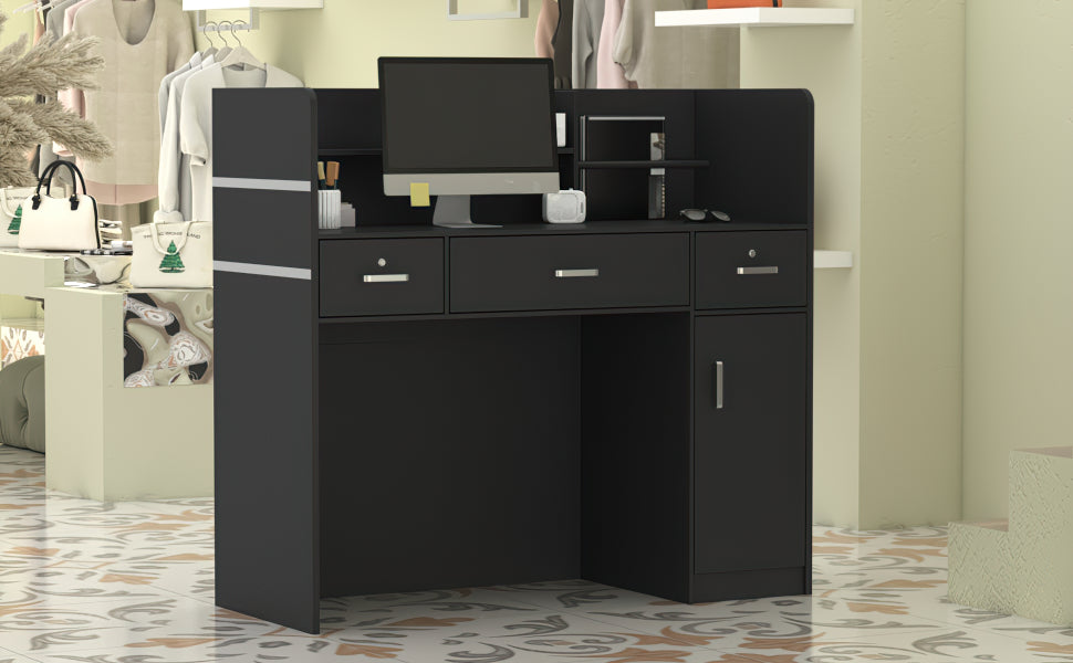 Modern Wooden Reception Desk Computer Table with Filing Cabinet Lockable Storage 47"W