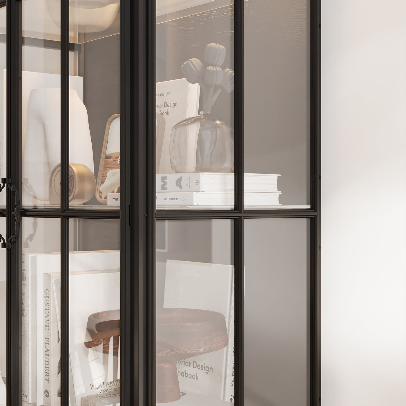 70.9" Black Glass Display Cabinet with LED Lighting
