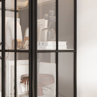 70.9" Black Glass Display Cabinet with LED Lighting