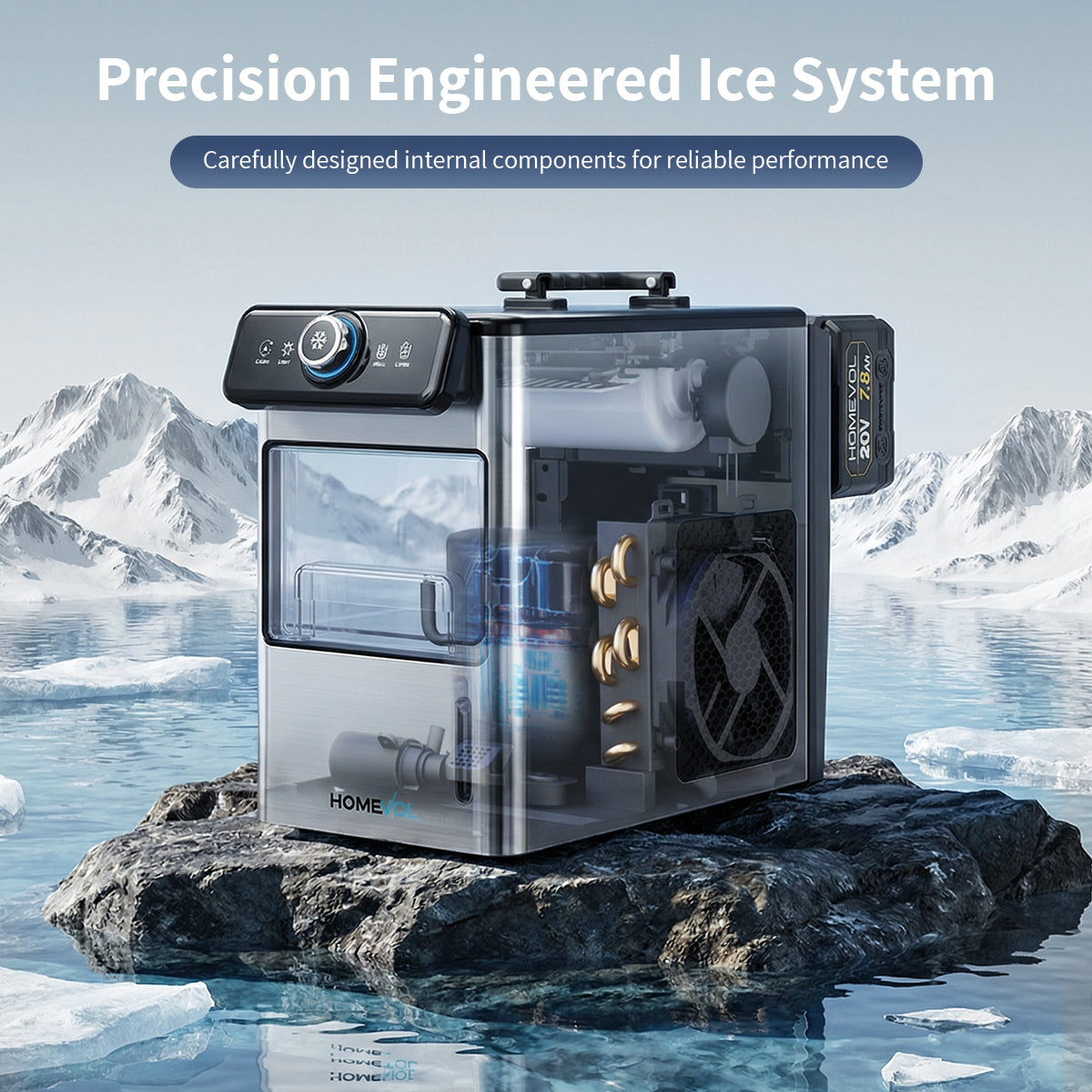 Homevol EVO1 Corded & Battery Powered Ice Maker with Self-Cleaning