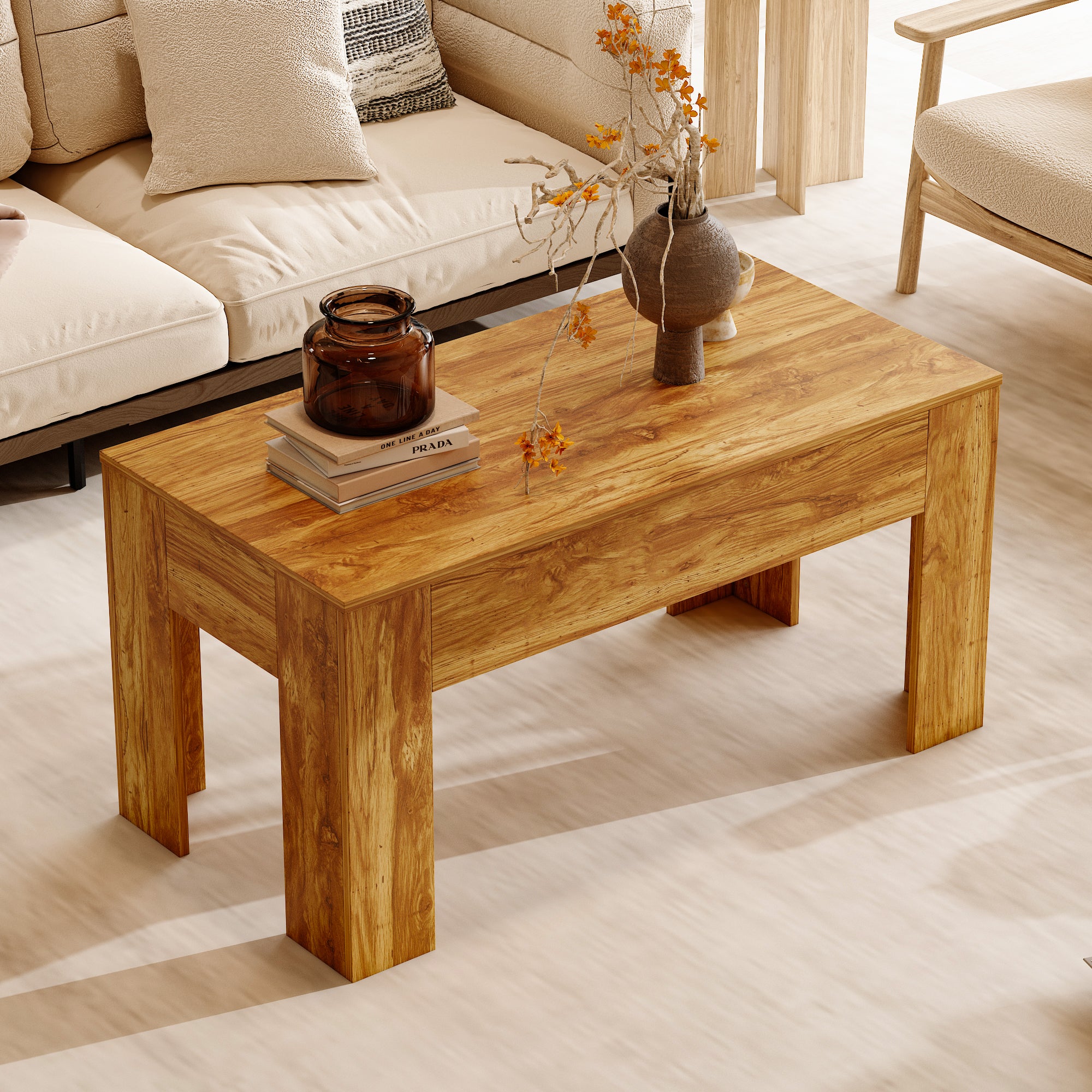 39.4'' W Coffee Table With 4 Hidden Compartments