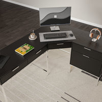 70.8" Modern Black L-Shaped Computer Desk With 4 Standard Drawers, 1 File Drawer