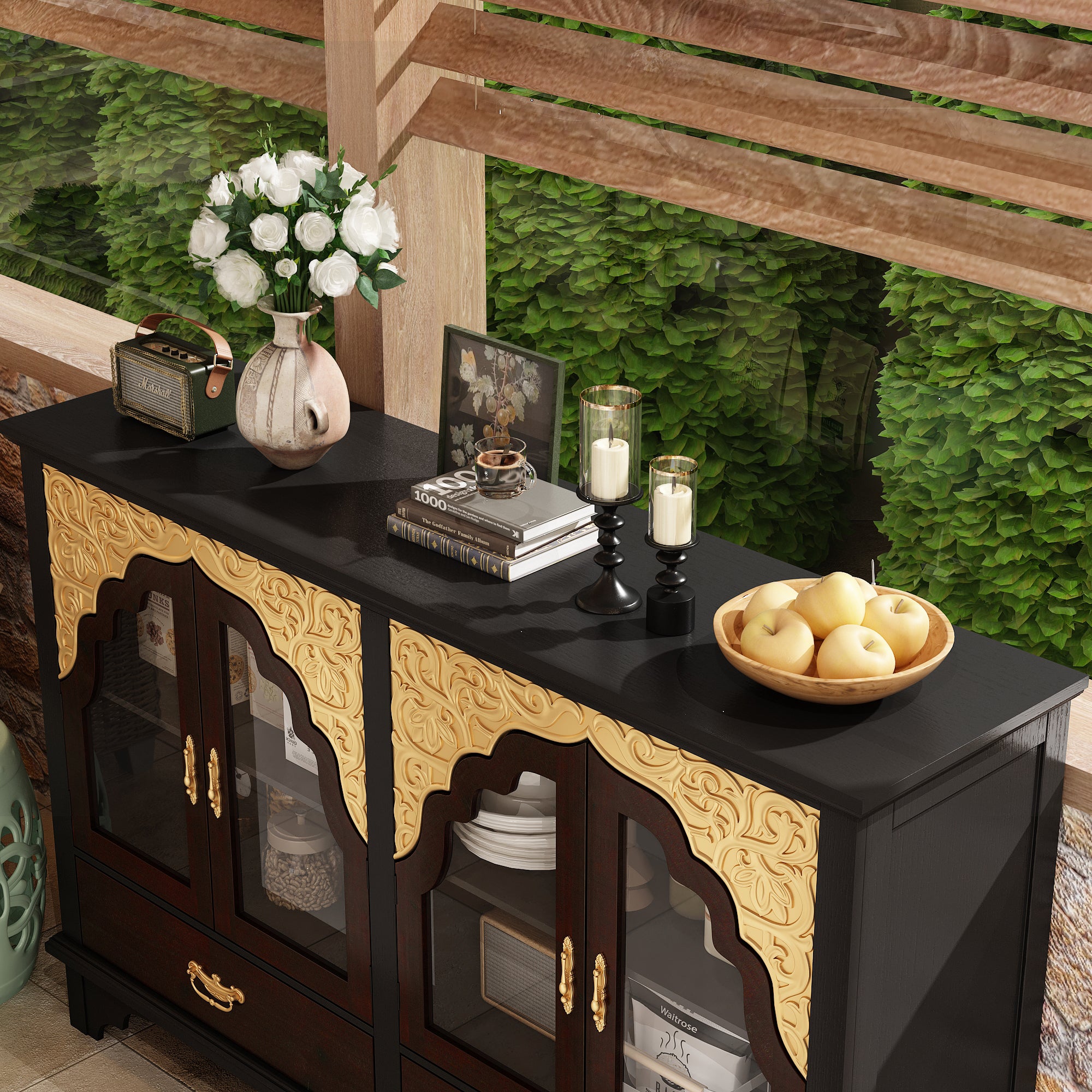 Elegant Soild Wood Modern Sideboard With 2 Doors And 2 Drawers, 39.4” Storage Cabinet With Adjustable Shelves, Versatile Console Table For Living Room Or Dining Room