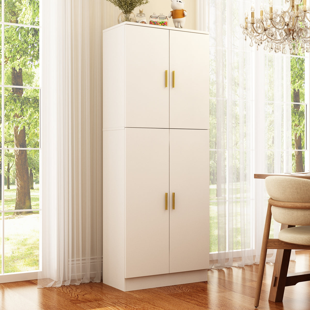 61 inch Modern White Food Pantry Cabinet with 5-Tier Shelving