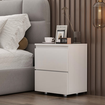 15.7" Modern White/Gray 2-Drawer Nightstand with Hidden Handles for Bedroom