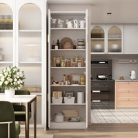 23.2" Modern Minimalist White 6-Shelf Tall Storage Cabinet with Adjustable Compartments