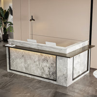 94.5" Modern Gray L-Shaped Reception Desk with LED Lights
