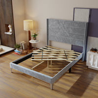 63.8" Simplistic Gray Platform Bed with Solid Wood Legs