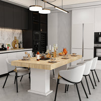 78.7" Modern Natural Rectangular Dinning Table With Two Marble Legs