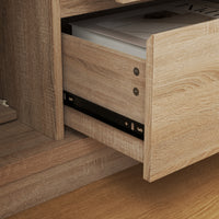 Wooden drawer with a white interior on a wooden floor