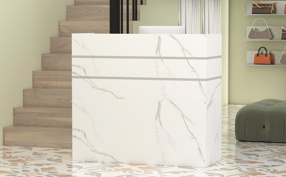 Modern Wooden Reception Desk Computer Table with Filing Cabinet Lockable Storage 47"W