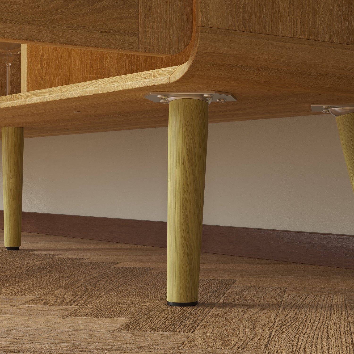 Mid-Century Modern Sideboard With Rattan Doors And Adjustable Shelves