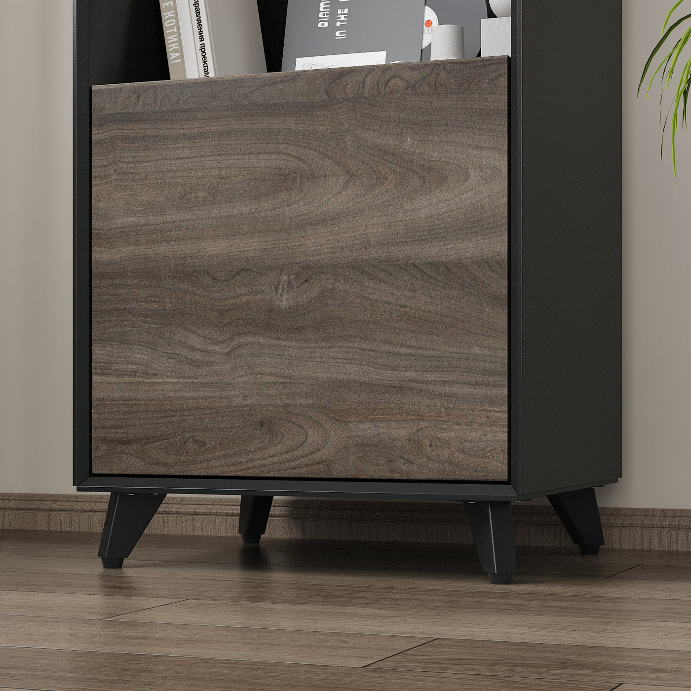 18.5" Modern Brown Tall Bookcase with 3-Color LED Lights and Glass Shelves