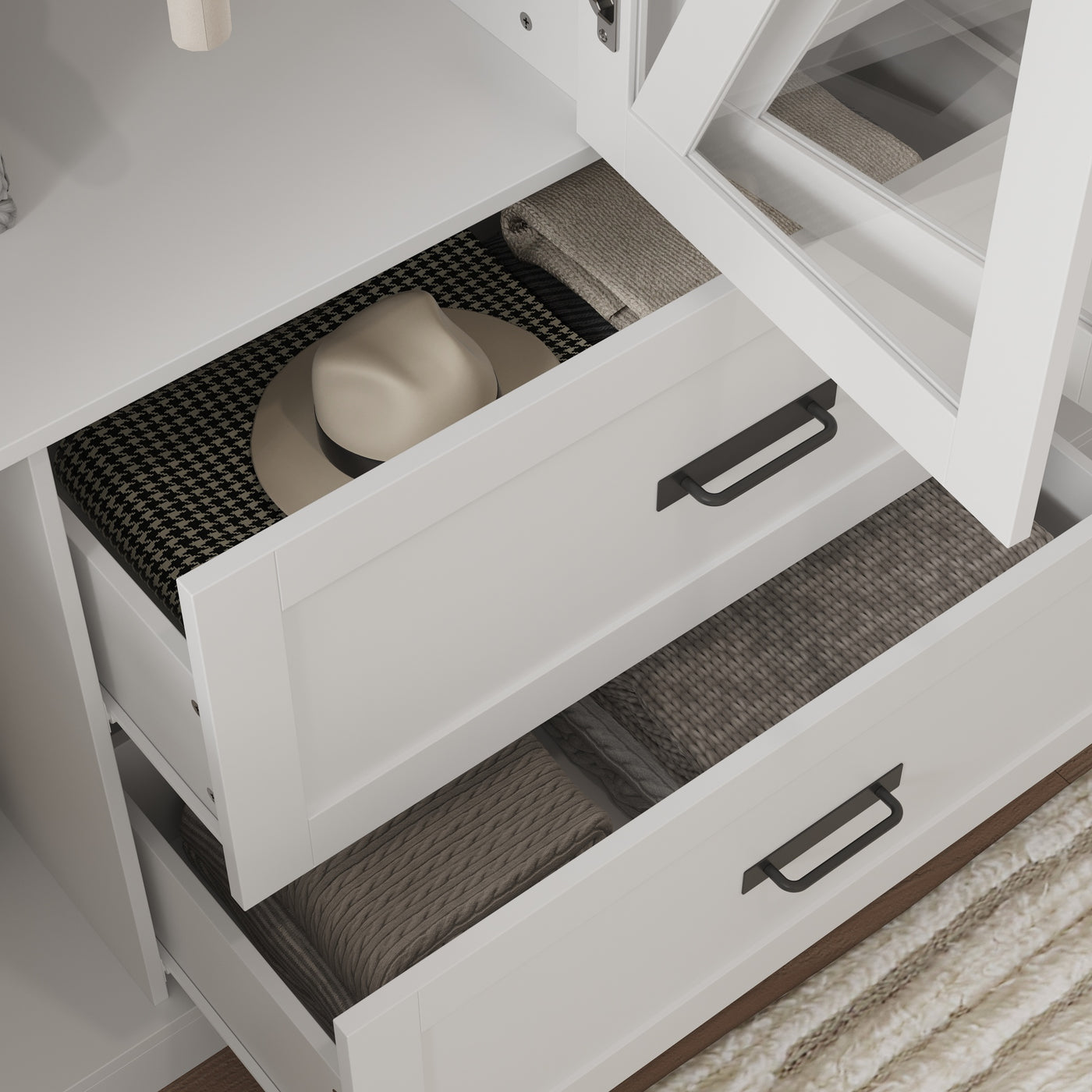 63" Modern Natural Wardrobe with 3-Color Lights and Glass Doors