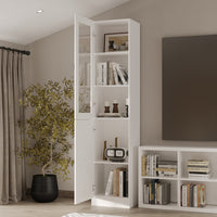 15.7" Modern White 5-Tier Slim Bookcase with Tempered Glass Door